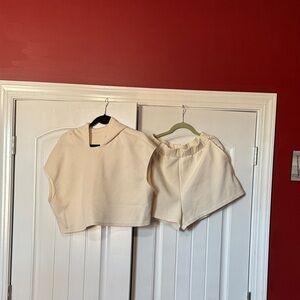 Amazon Cream Sleeveless Hoodie and Shorts Set